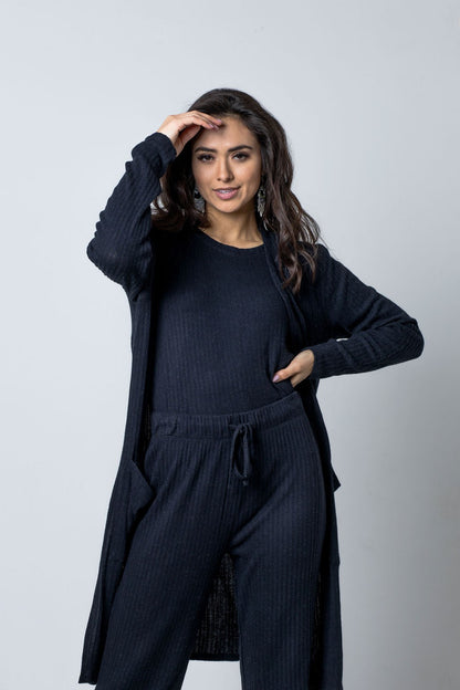 Ribbed Lounge 3 Piece Set (Tank+Pant+Cardigan)
