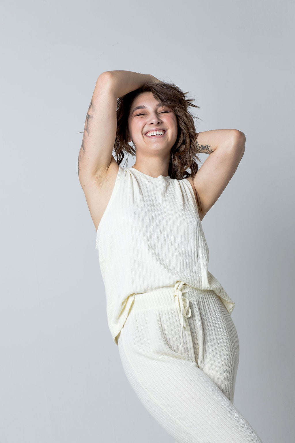 Ribbed Lounge 3 Piece Set (Tank+Pant+Cardigan)