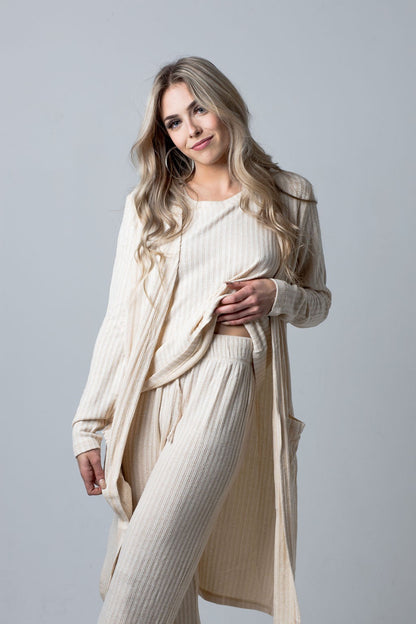 Ribbed Lounge 3 Piece Set (Tank+Pant+Cardigan)