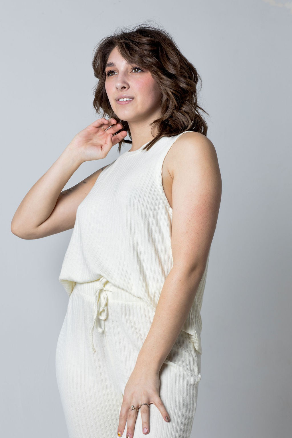 Ribbed Lounge 3 Piece Set (Tank+Pant+Cardigan)