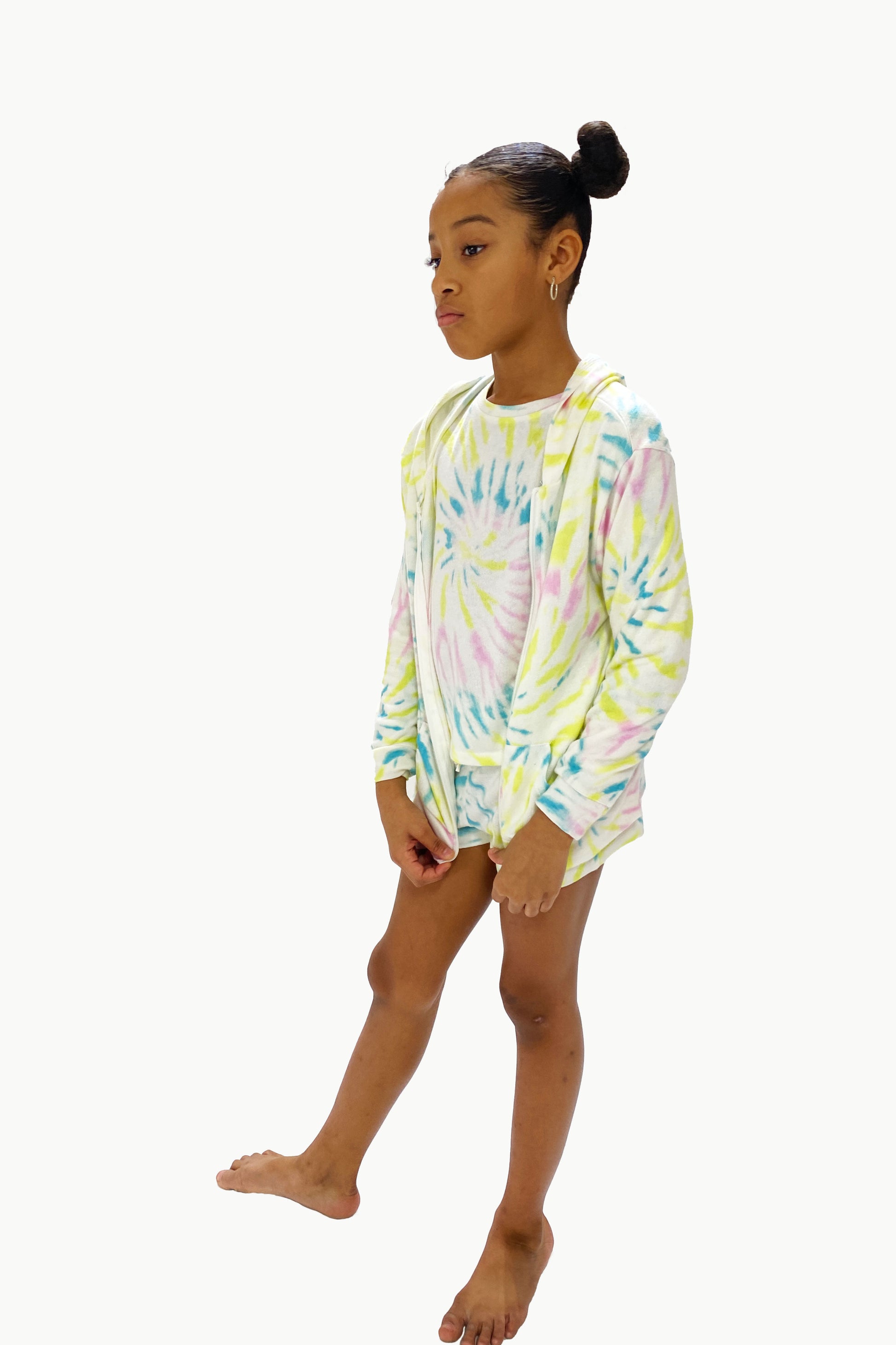 Lounge Set Hoodie and Short Tie Dye Lime Swirl image 1