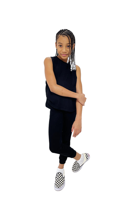 Kids Lounge Set Tank + Pant Solid Black image 0