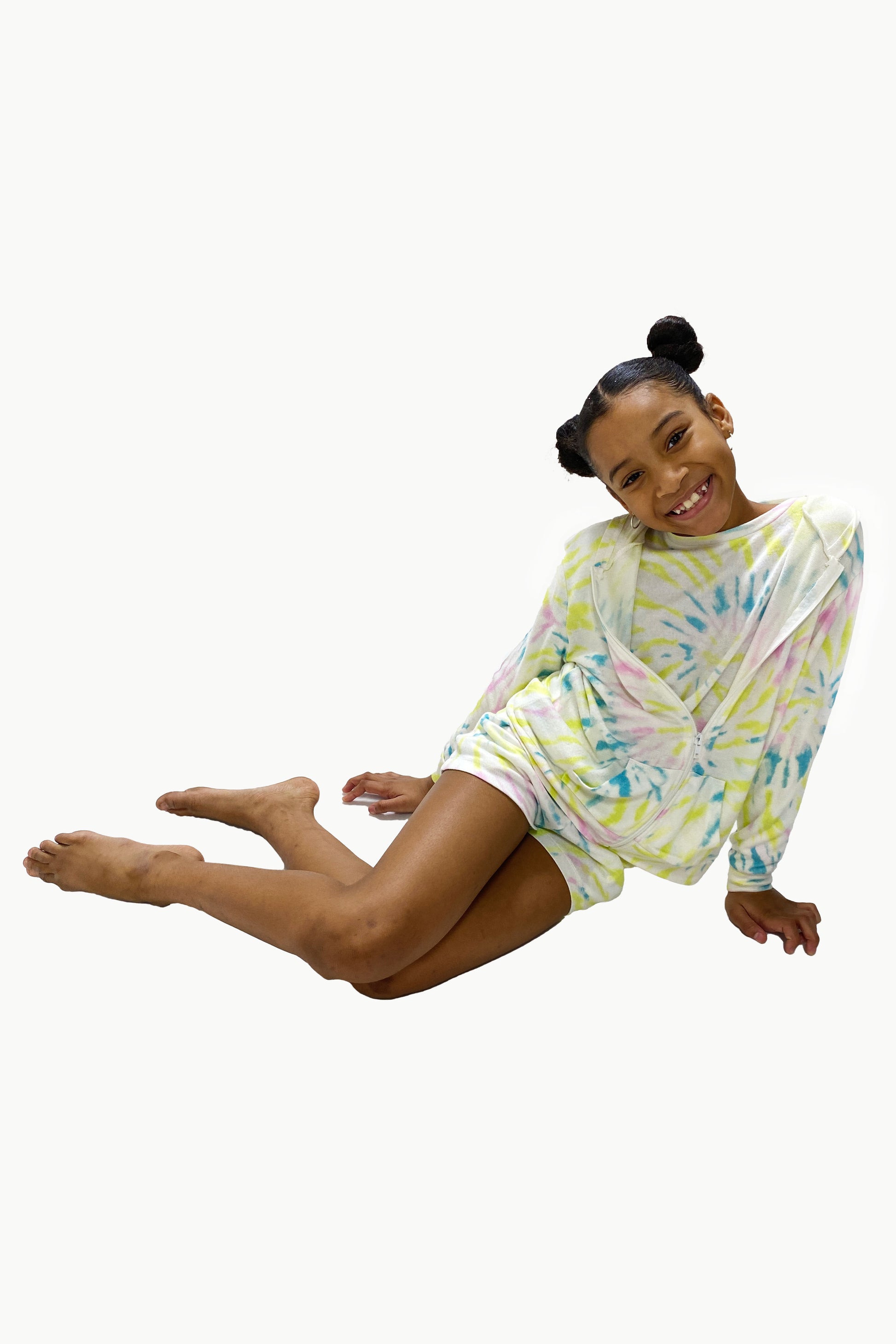 Lounge Set Hoodie and Short Tie Dye Lime Swirl image 2