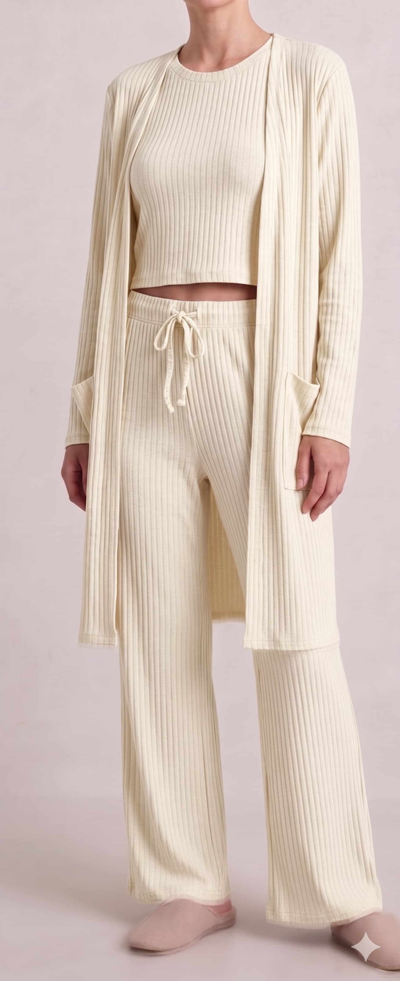 Ribbed Lounge 3 Piece Set (Tank+Pant+Cardigan)
