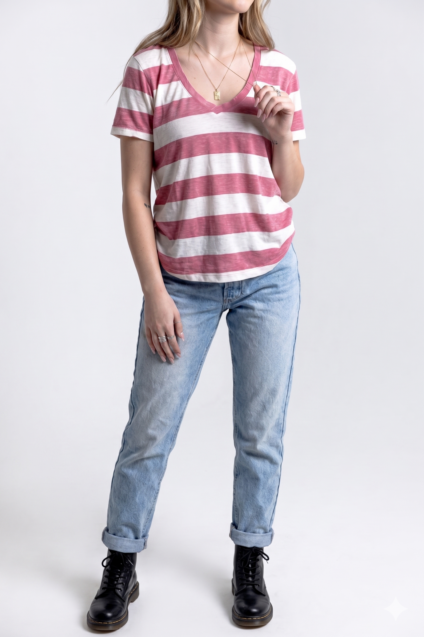 Women's Vintage V-Neck Stripe Tee