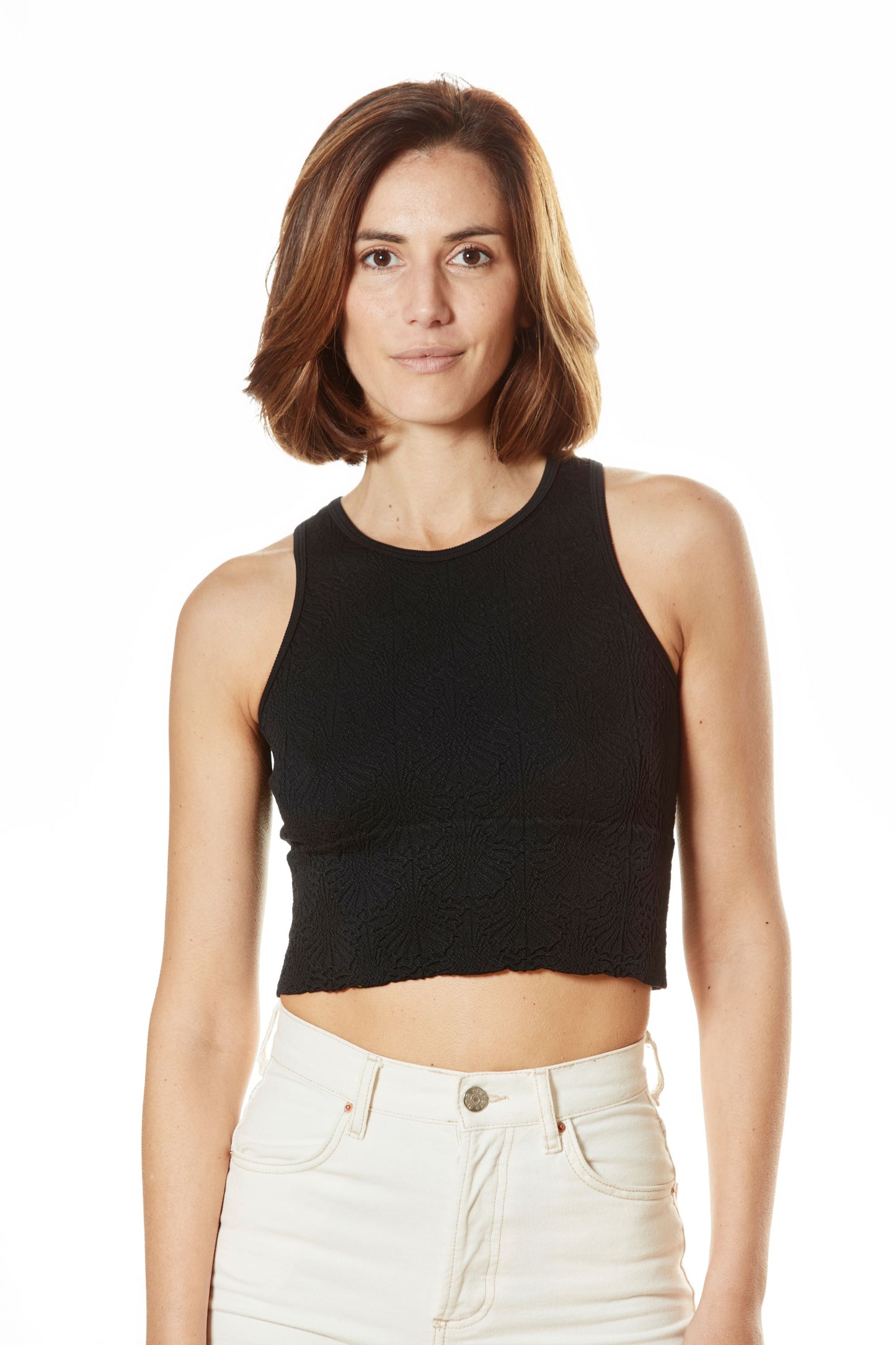 Floral High Neck Crop Top Black Onyx image 0